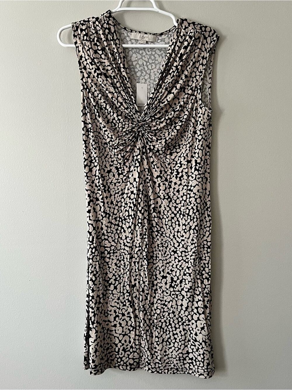 LOFT Black and Cream Twist-Front Sleeveless Dress Size Small
